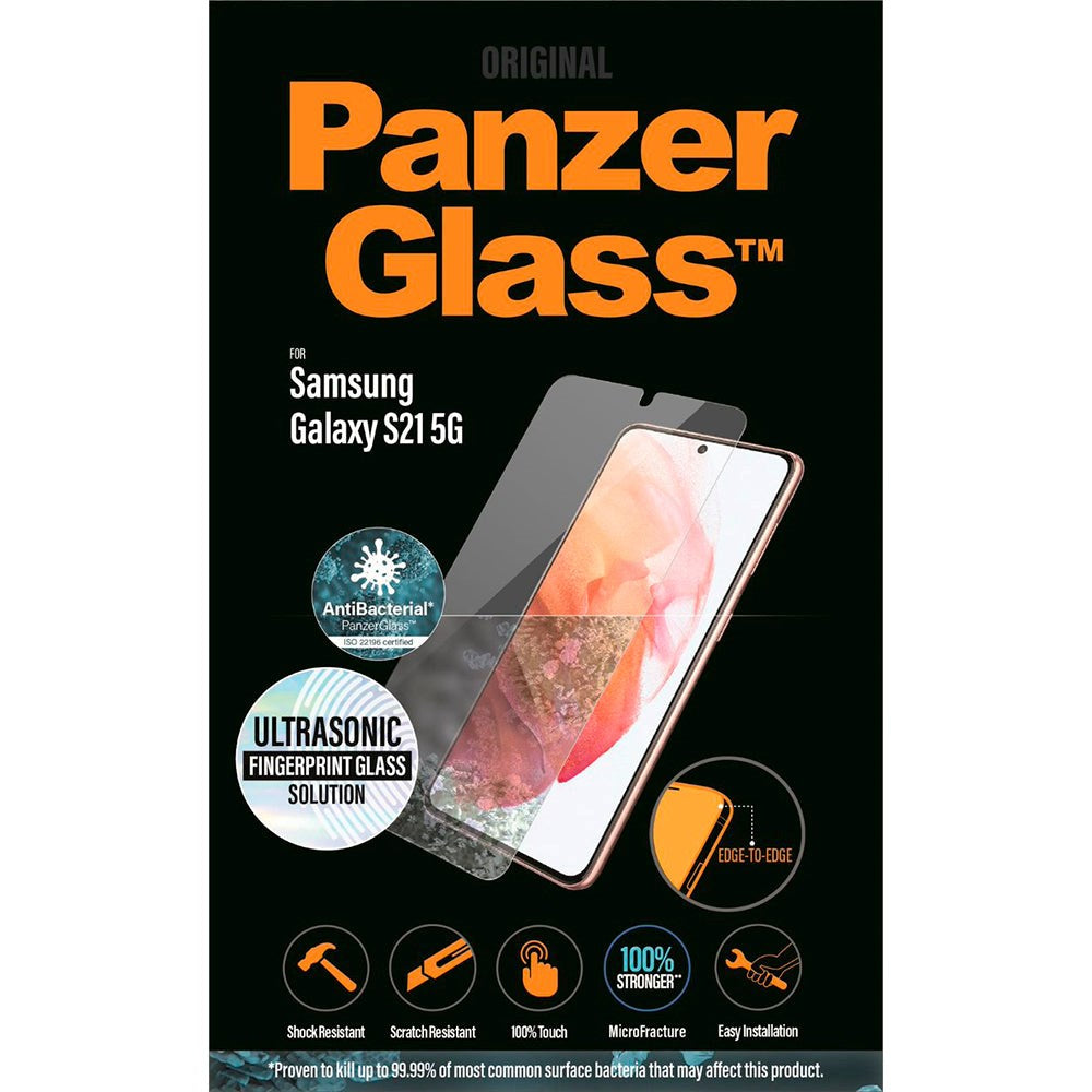 Samsung Galaxy S21 PanzerGlass AntiBacterial Edge-to-Edge Ultrasonic Fingerprint Beskyttelsesglas - Case Friendly - Gennemsigtig