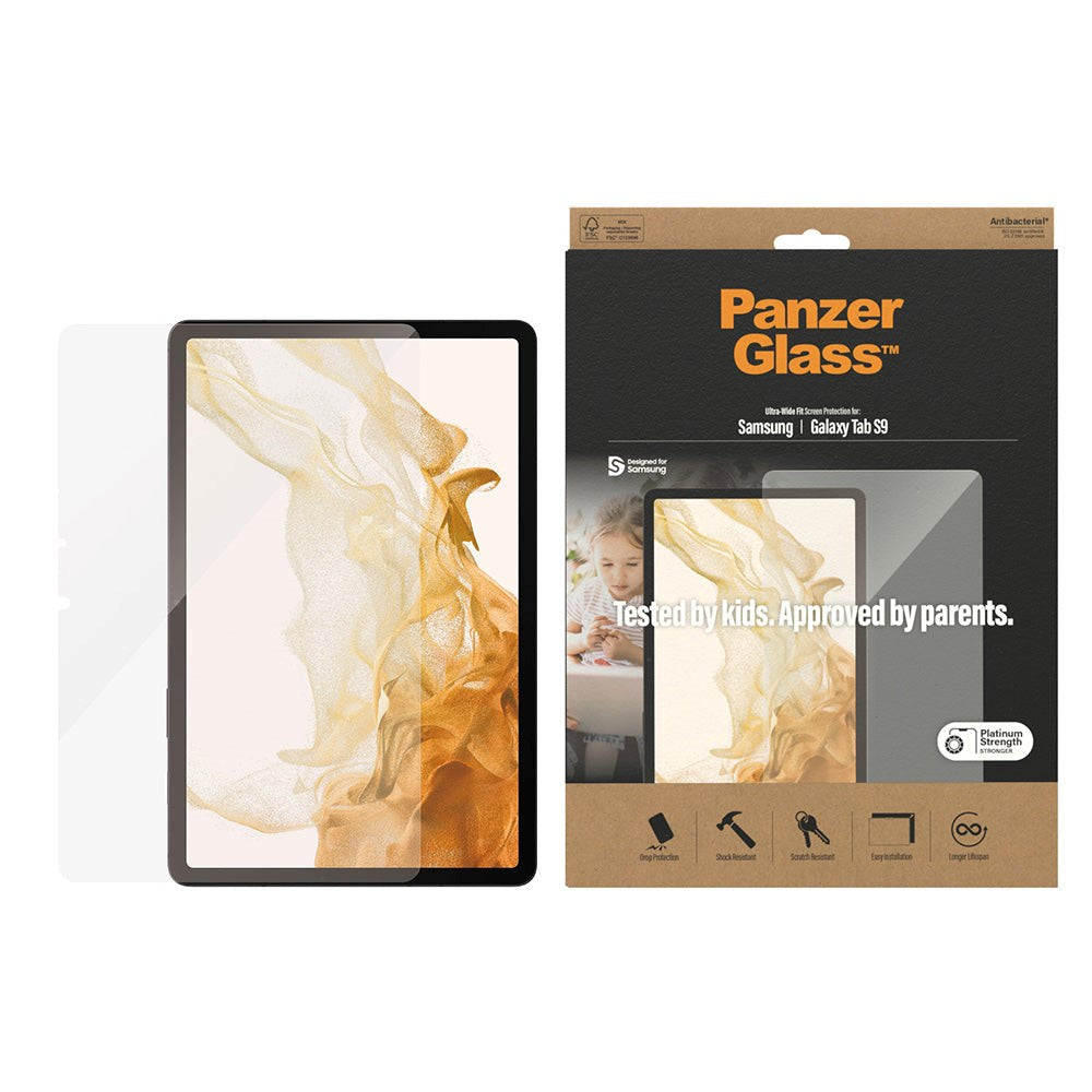 Samsung Galaxy Tab S9 PanzerGlass AntiBacterial Ultra-Wide Fit Beskyttelsesglas - Platinum Strength - Gennemsigtig