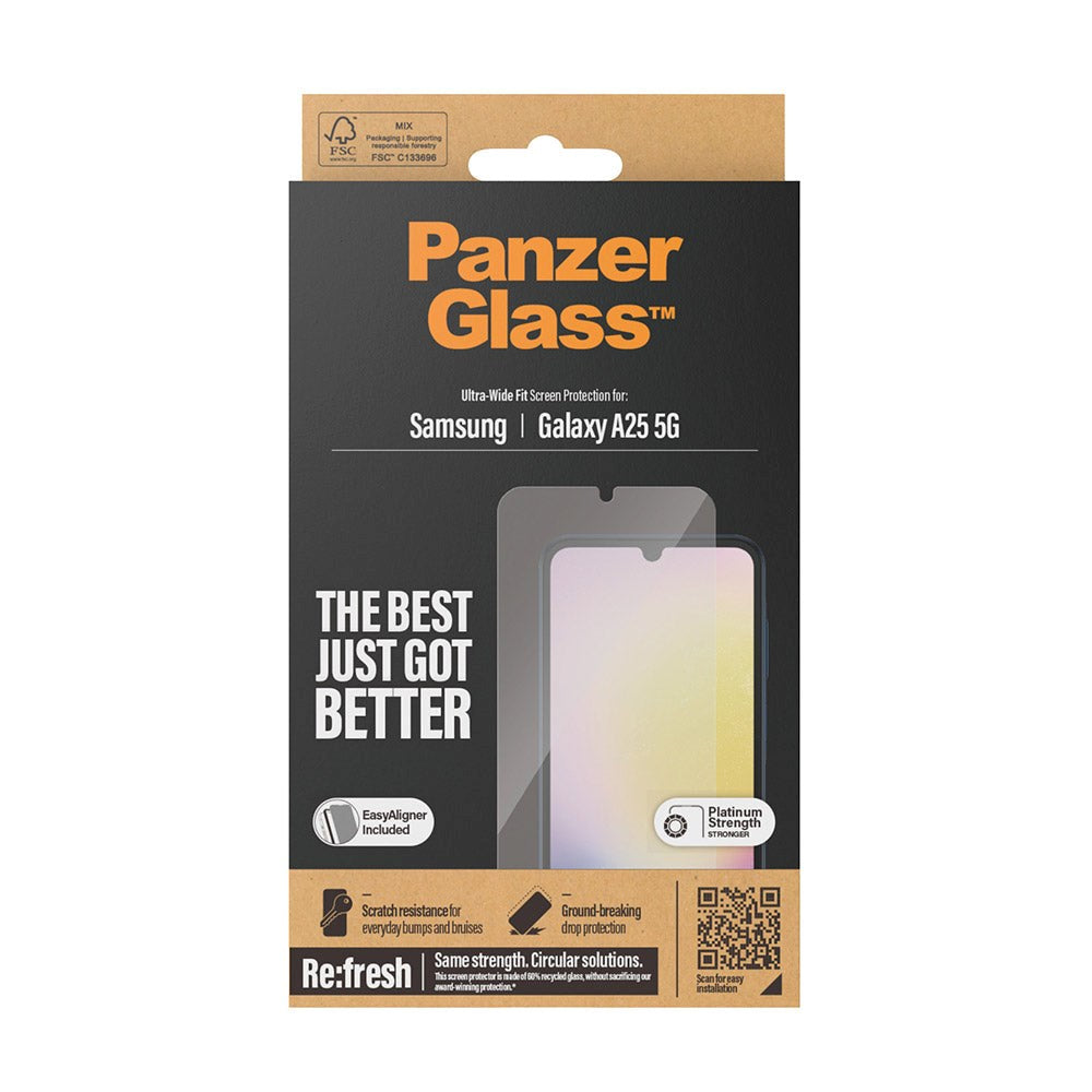 Samsung Galaxy A25 (5G) PanzerGlass Ultra Wide Fit Re:fresh Beskyttelsesglas m. EasyAligner - Platinum Strength - Gennemsigtig