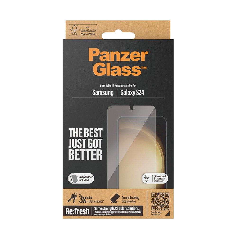 Samsung Galaxy S24 PanzerGlass Ultra Wide Fit Re:fresh Beskyttelsesglas m. EasyAligner - Diamond Strength - Gennemsigtig