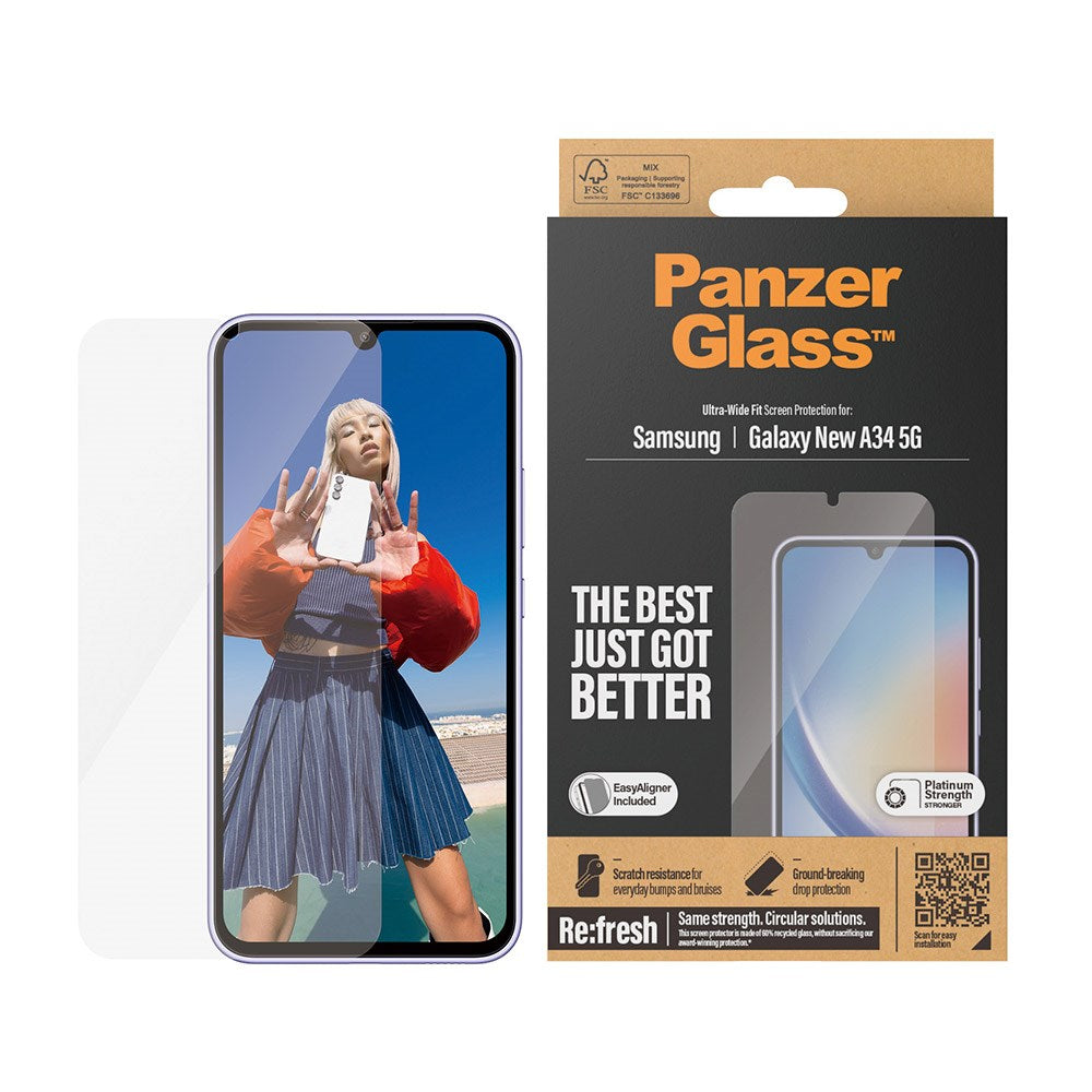 Samsung Galaxy A35 (5G) PanzerGlass Ultra Wide Fit Re:fresh Beskyttelsesglas m. EasyAligner - Platinum Strength - Gennemsigtig