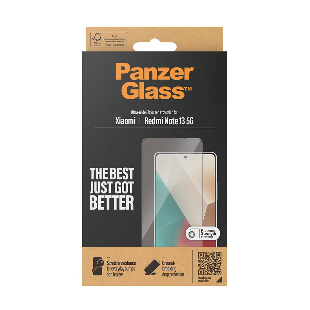 Xiaomi Redmi Note 13 (5G) PanzerGlass Ultra Wide Fit Skærmbeskyttelsesglas - Platinum Strength - Sort Kant
