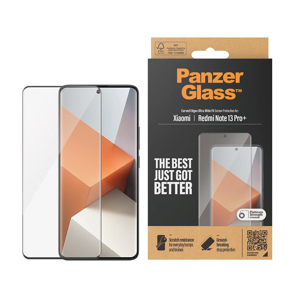 Xiaomi Redmi Note 13 Pro+ (Plus) PanzerGlass Ultra Wide Fit Skærmbeskyttelsesglas - Platinum Strength - Sort Kant