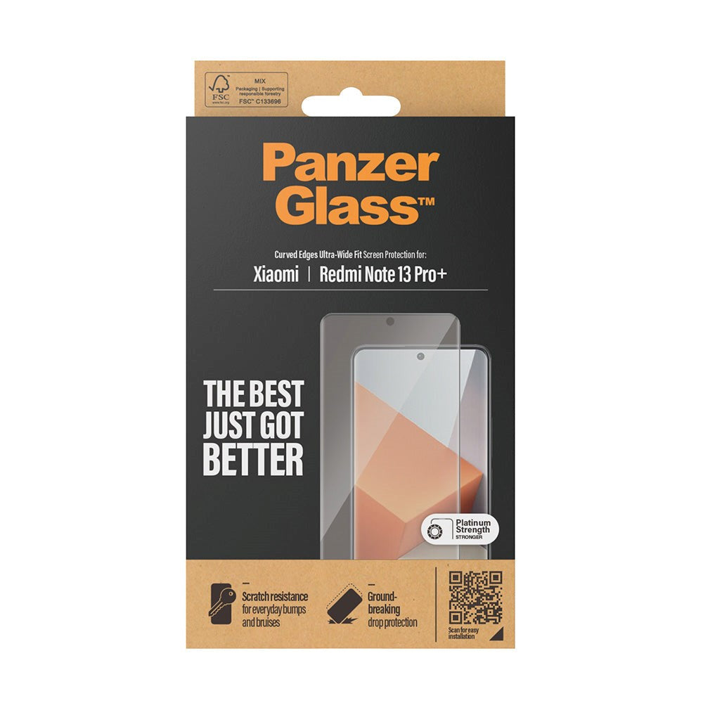 Xiaomi Redmi Note 13 Pro+ (Plus) PanzerGlass Ultra Wide Fit Skærmbeskyttelsesglas - Platinum Strength - Sort Kant