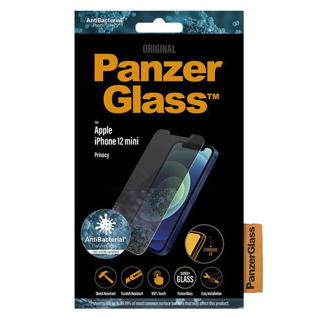 PanzerGlass iPhone 12 Mini AntiBacterial Standard Fit Skærmbeskyttelse - Privacy Glass - Gennemsigtig