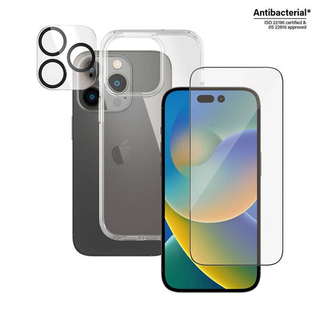 iPhone 14 Pro PanzerGlass 3-i-1 Bundle m. EasyAligner - Skærmbeskyttelse (UWF) / Bagsidecover / Kamerabeskyttelse - Gennemsigtig