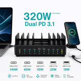 Xceed 320W Power Station m. 8x USB-C & 2x USB-A - Sort
