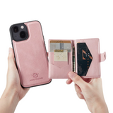 iPhone 13 Læderbetrukket Bagside Cover m. Pung - Pink