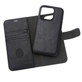 RadiCover Exclusive 2-in-1 iPhone 15 Pro - Ægte Læder Flip Cover - 86% Strålingsbeskyttelse - MagSafe Kompatibel - Sort