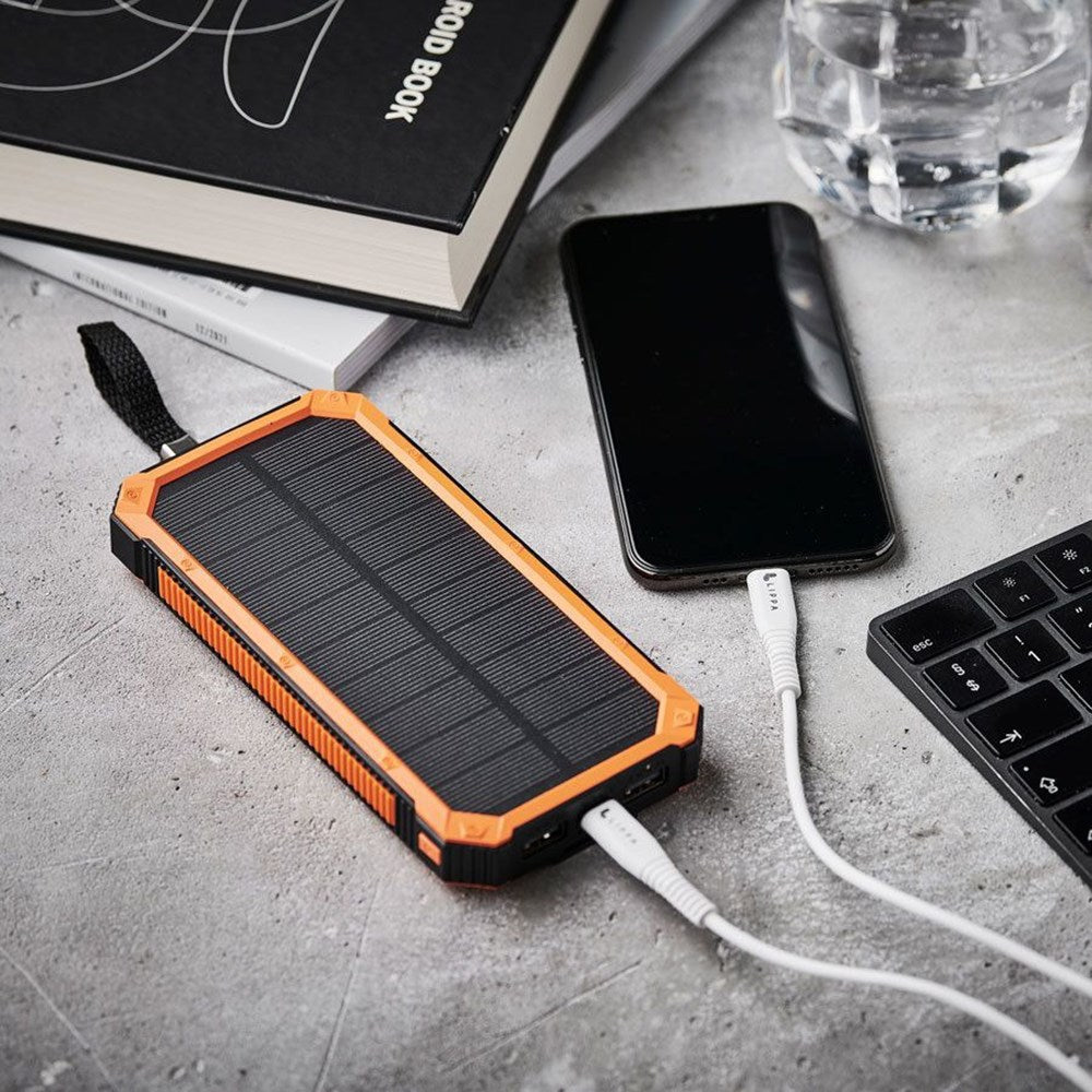 Lippa Solcelle PowerBank 10.000 mAh 10.5W 2 x USB-A - Orange / Sort