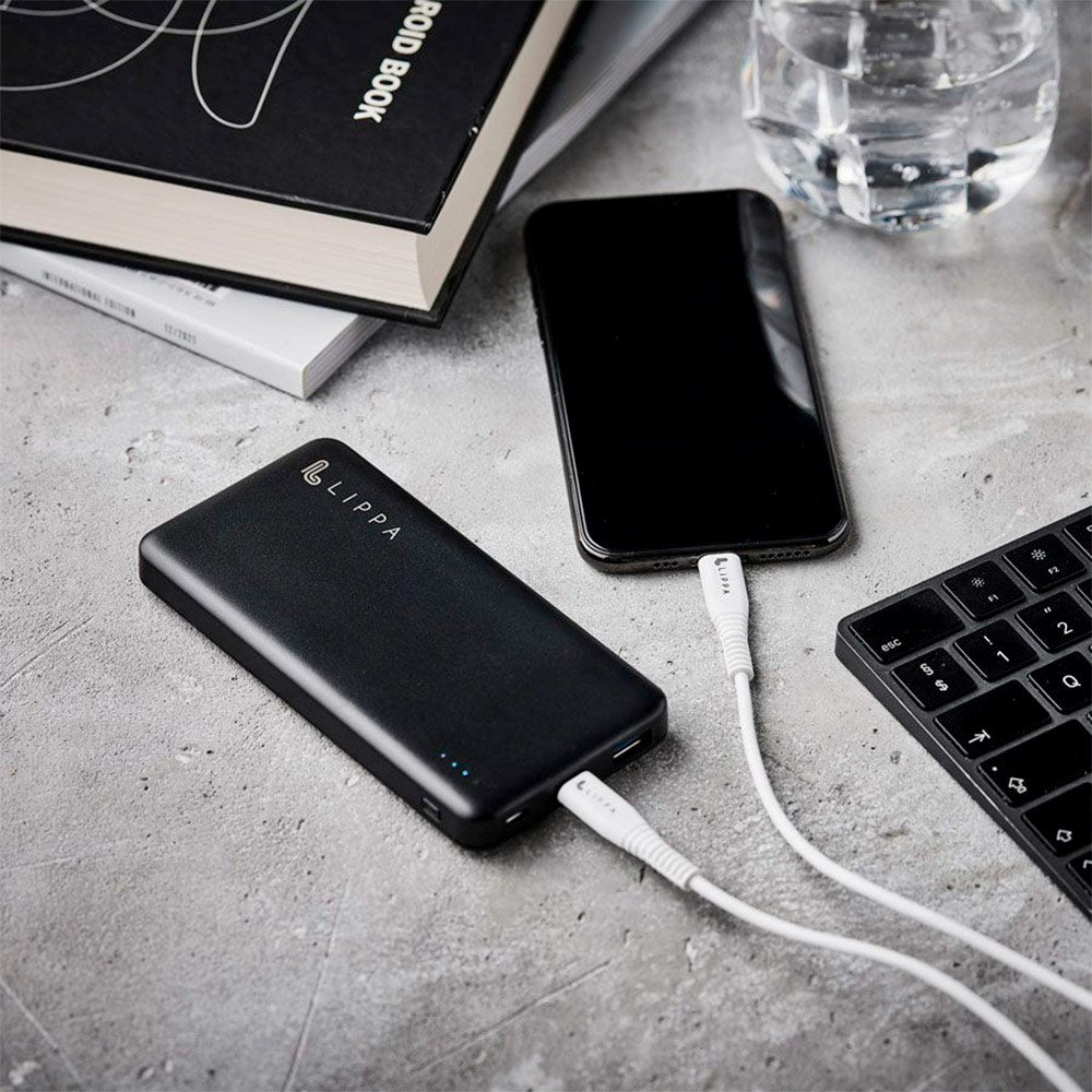 Lippa 18W Powerbank m. USB-C & USB-A - 10.000 mAh - Sort