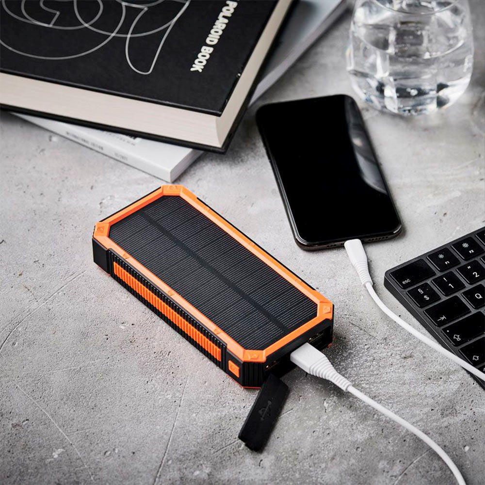 Lippa Foldbar Solcelle PowerBank 20.000 mAh 10.5W 2 x USB-A m. Lys - Sort / Orange