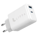 Lippa PD 65W Vægoplader GaN m. 1 x USB-C & 1 x USB-A - Hvid