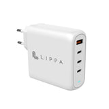 Lippa PD 100W Vægoplader GaN m. 3 x USB-C & 1 x USB-A - Hvid