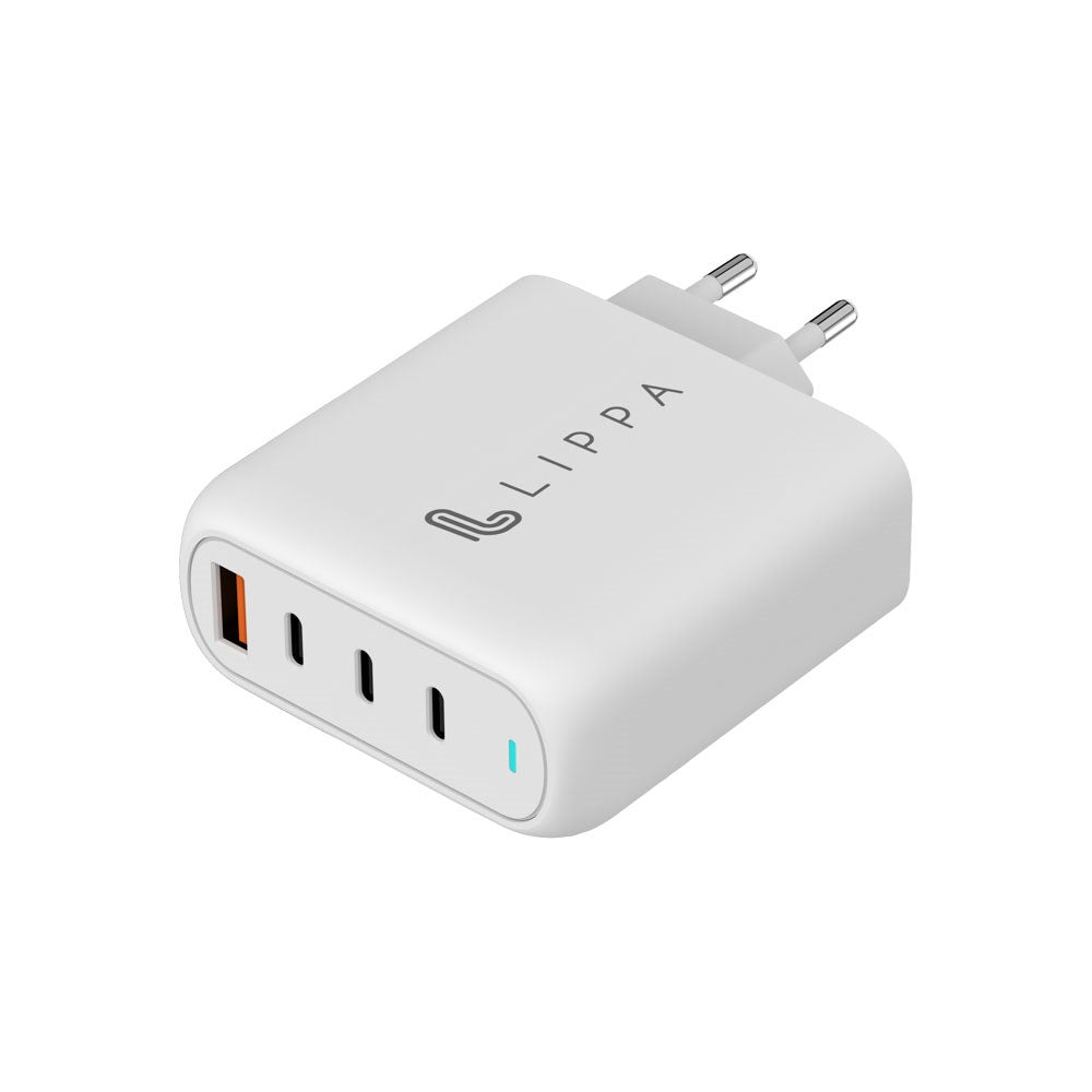 Lippa PD 100W Vægoplader GaN m. 3 x USB-C & 1 x USB-A - Hvid