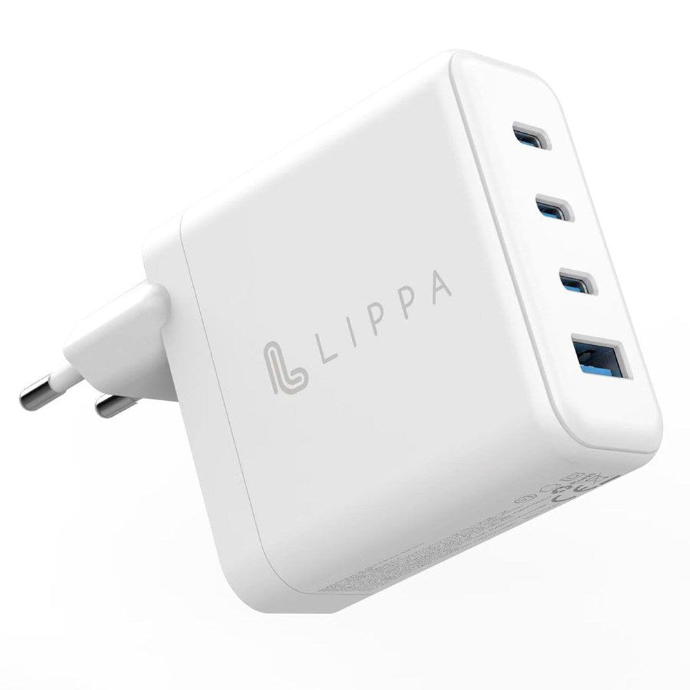 Lippa PD 100W Vægoplader GaN m. 3 x USB-C & 1 x USB-A - Hvid