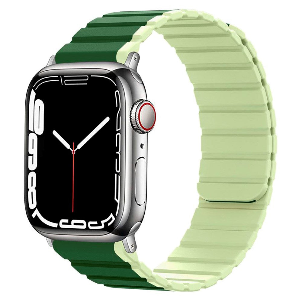 Lippa Apple Watch (42/44/SE/45/46/49mm) Magnetisk Silikone Multi Rem - Mørkegrøn / Lysegrøn