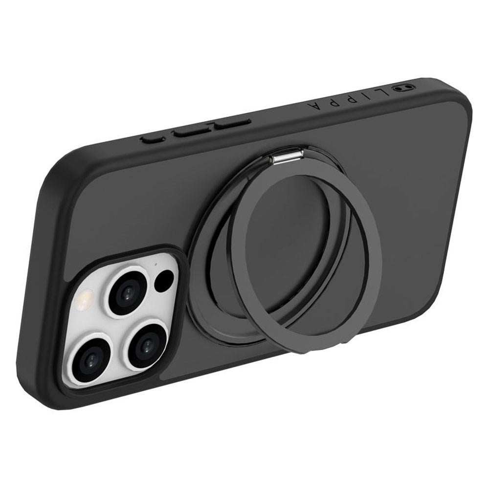 iPhone 15 Pro Lippa Hybrid Plastik Bagside Cover m. Roterbar Kickstand - MagSafe Kompatibel - Mat / Sort