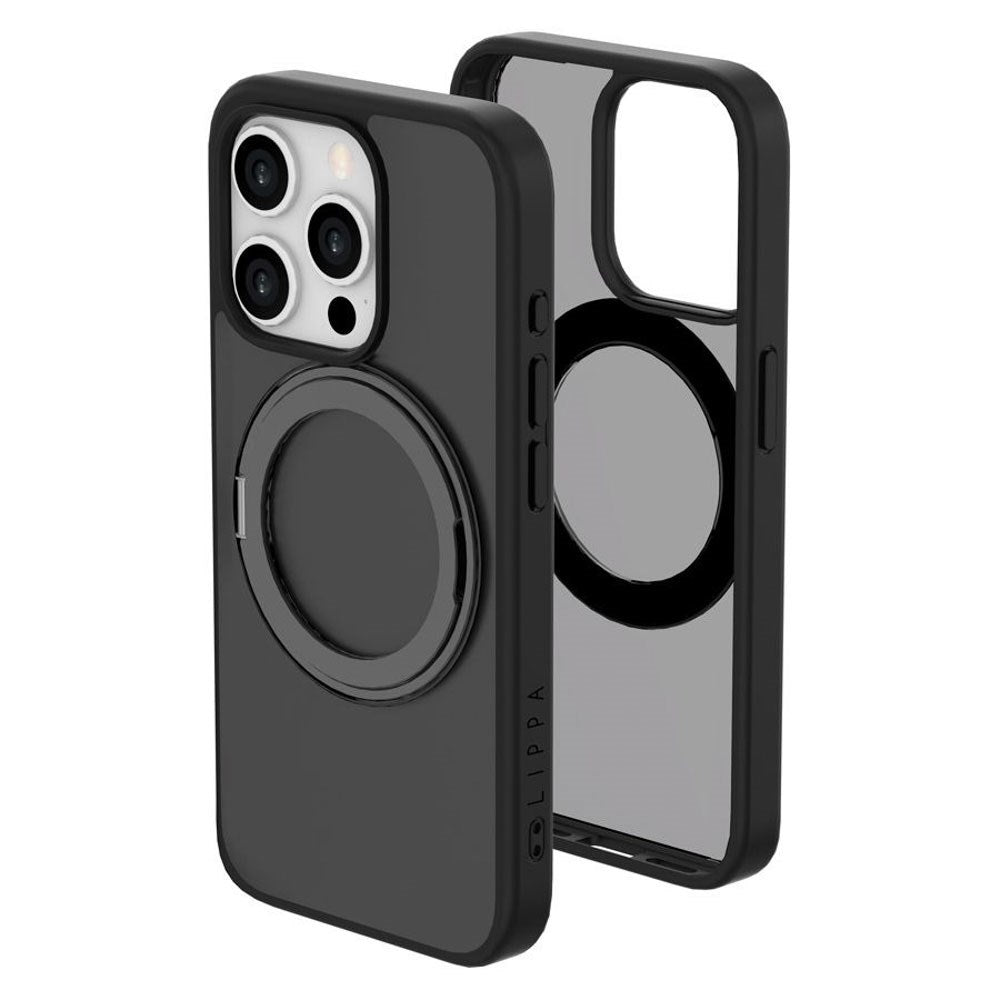 iPhone 15 Pro Lippa Hybrid Plastik Bagside Cover m. Roterbar Kickstand - MagSafe Kompatibel - Mat / Sort