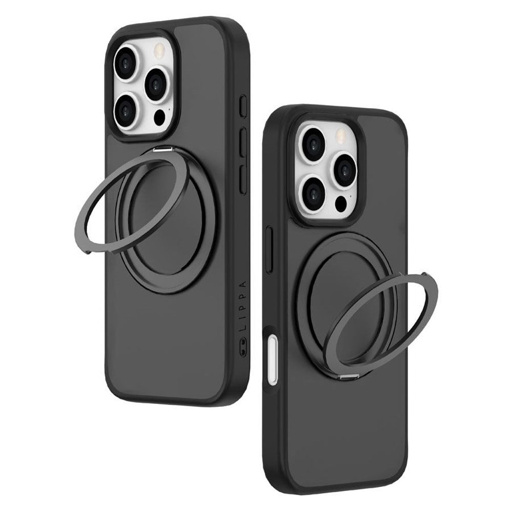 iPhone 16 Pro Lippa Hybrid Plastik Bagside Cover m. Roterbar Kickstand - MagSafe Kompatibel - Mat / Sort