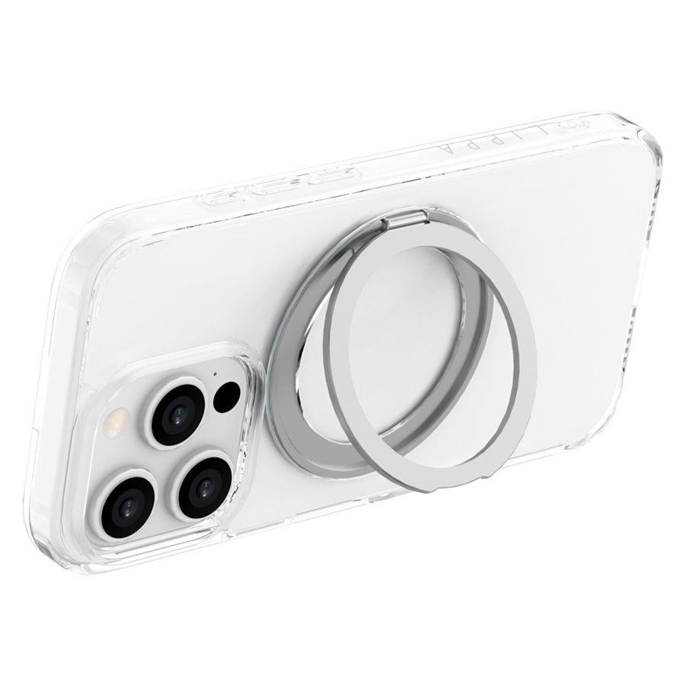 iPhone 16 Pro Lippa Hybrid Plastik Bagside Cover m. Roterbar Kickstand - MagSafe Kompatibel - Gennemsigtig / Sølv