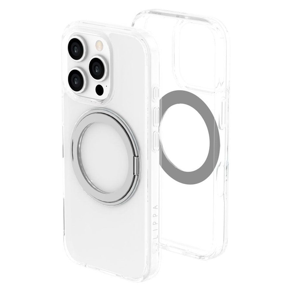 iPhone 16 Pro Lippa Hybrid Plastik Bagside Cover m. Roterbar Kickstand - MagSafe Kompatibel - Gennemsigtig / Sølv