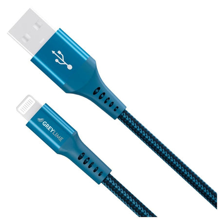 GreyLime 12W Braided USB-A til Lightning Kabel 3 meter - Blå