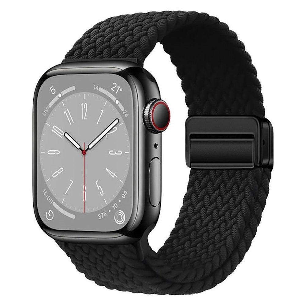 Apple Watch (38/40/SE/41/42mm) Nylon Rem Lippa - Magnetisk Lås - Sort