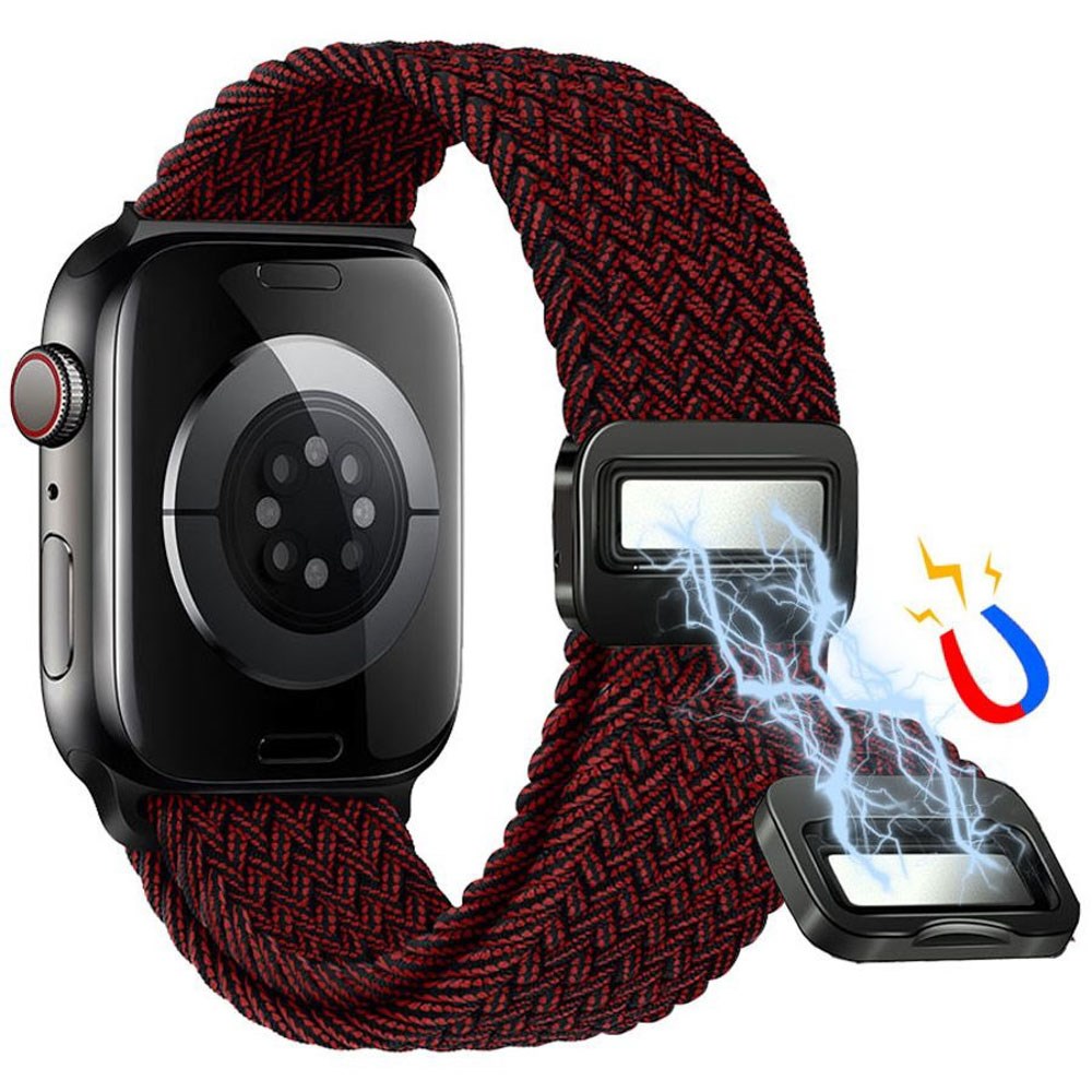 Apple Watch (42/44/SE/45/46/49mm) Nylon Rem Lippa - Magnetisk Lås - Rød