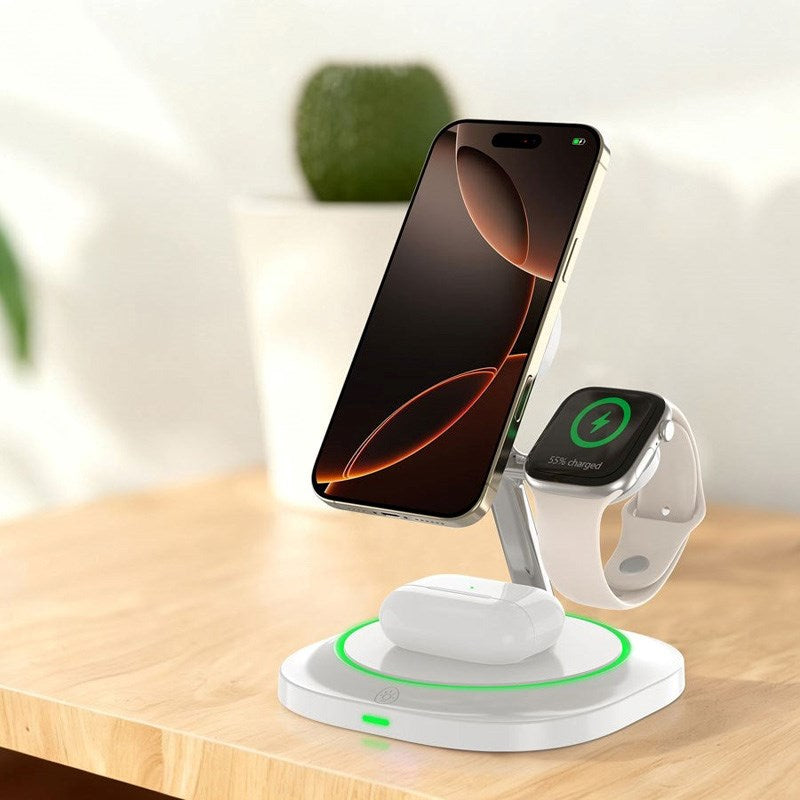 Lippa Trådløs Oplader - 3-i-1 Funktion - 15W - USB-C - MagSafe / Qi Kompatible - Hvid