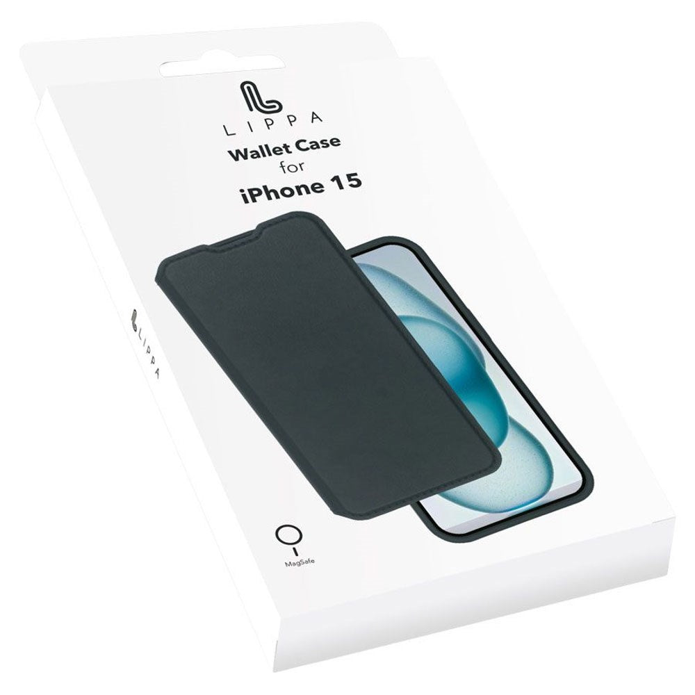 iPhone 15 Lippa Kunstlæder Wallet Flip Cover - Sort
