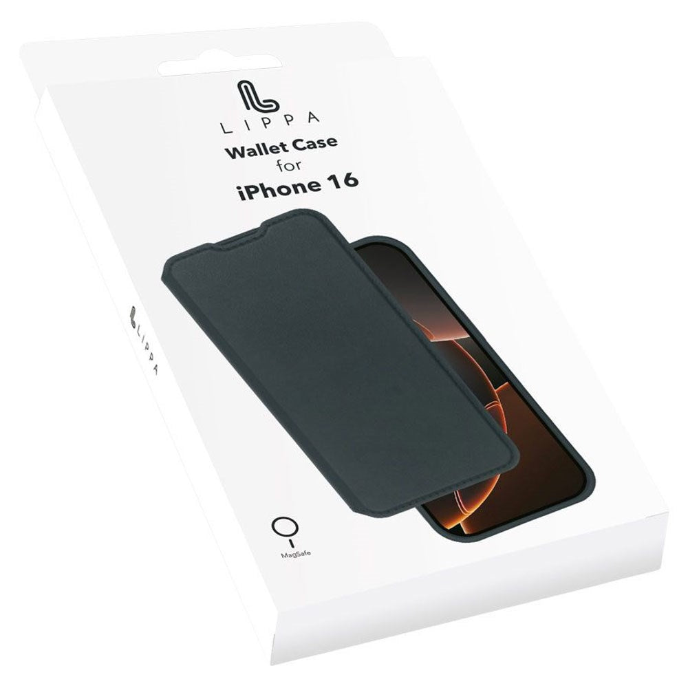 iPhone 16 Lippa Kunstlæder Wallet Flip Cover - Sort