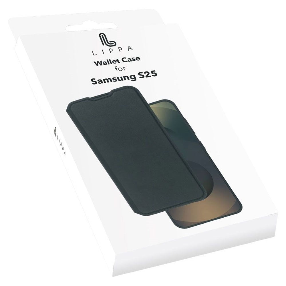 Samsung Galaxy S25 Lippa Kunstlæder Wallet Flip Cover - Sort