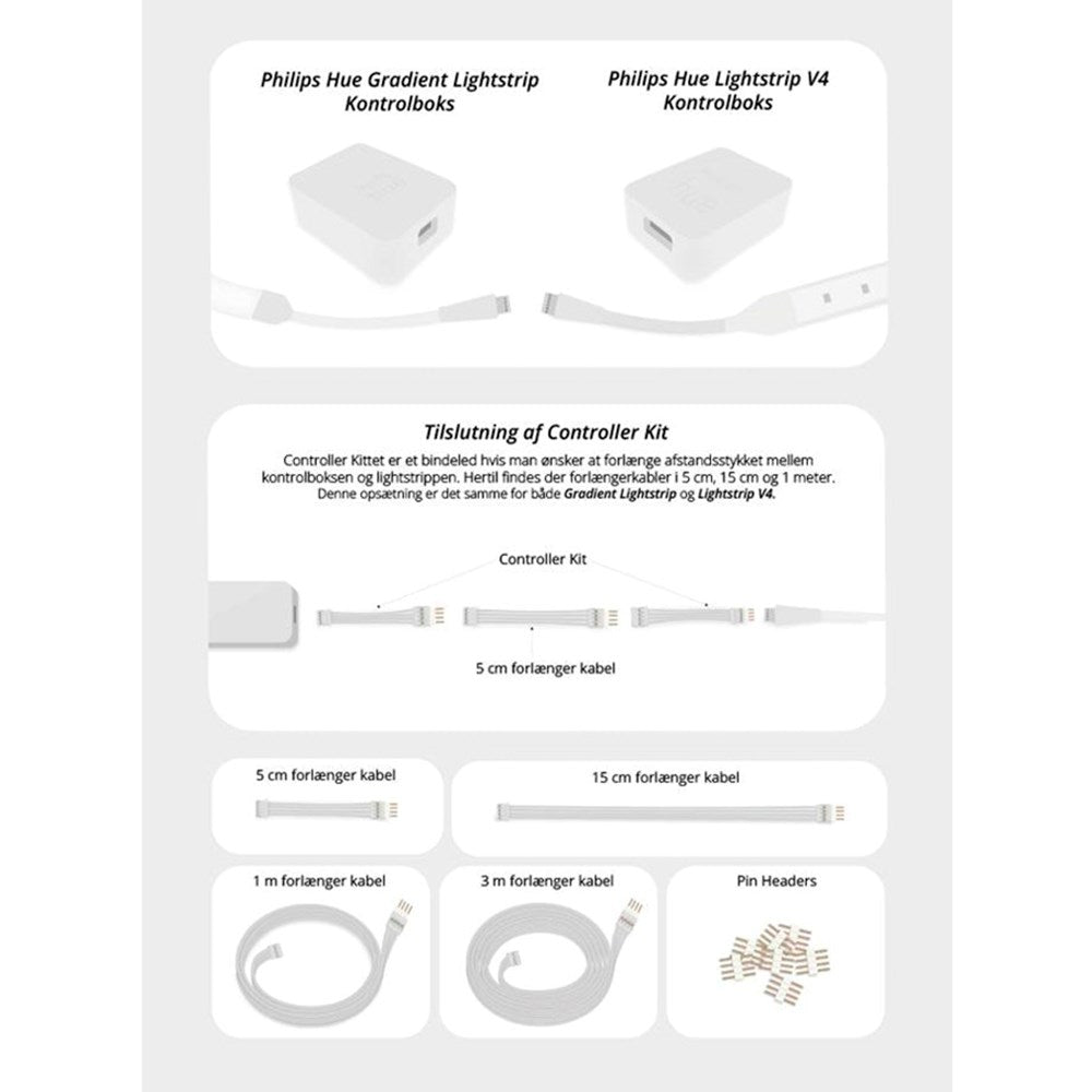 Light Solutions - Controller Kit til Philips Hue LightStrip V4 - Hvid