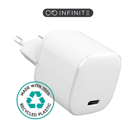 eSTUFF INFINITE 20W PD USB-C Vægoplader - 100% Genbrugsplastik - Hvid