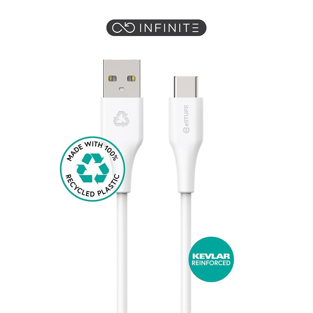 eSTUFF INFINITE USB-C Kabel 60W 1 m - 100% Genbrugsplastik - Hvid