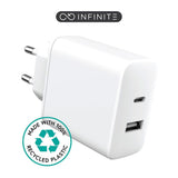 eSTUFF INFINITE 20W USB-C & USB-A Vægoplader - 100% Genbrugsplastik - Hvid