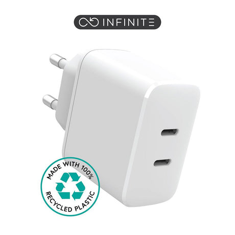 eSTUFF INFINITE 35W PD Vægoplader m. 2 x USB-C - 100% Genbrugsplastik - Hvid