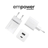 empower by PanzerGlass Turbo Vægoplader - 1x USB-A & 1x USB-C - 35W - Silver White