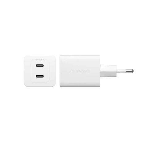 empower by PanzerGlass Turbo Vægoplader - 2x USB-C - 45W - Silver White