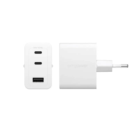 empower by PanzerGlass Turbo Vægoplader - 1x USB-A & 2x USB-C - 70W - Silver White