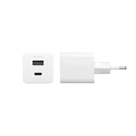 empower by PanzerGlass Turbo Vægoplader - 1x USB-A & 1x USB-C - 35W - Silver White