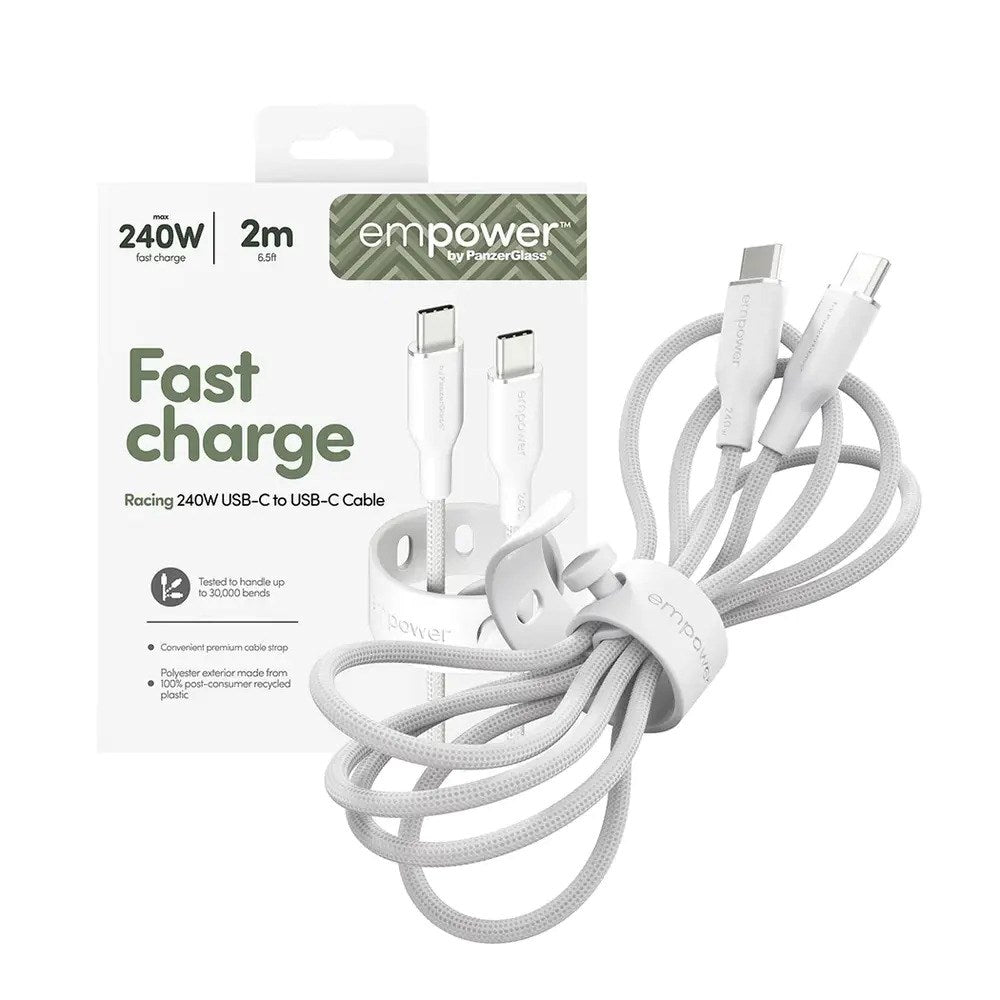 empower by PanzerGlass Racing 2m / 240W USB-C til USB-C Kabel - Silver White