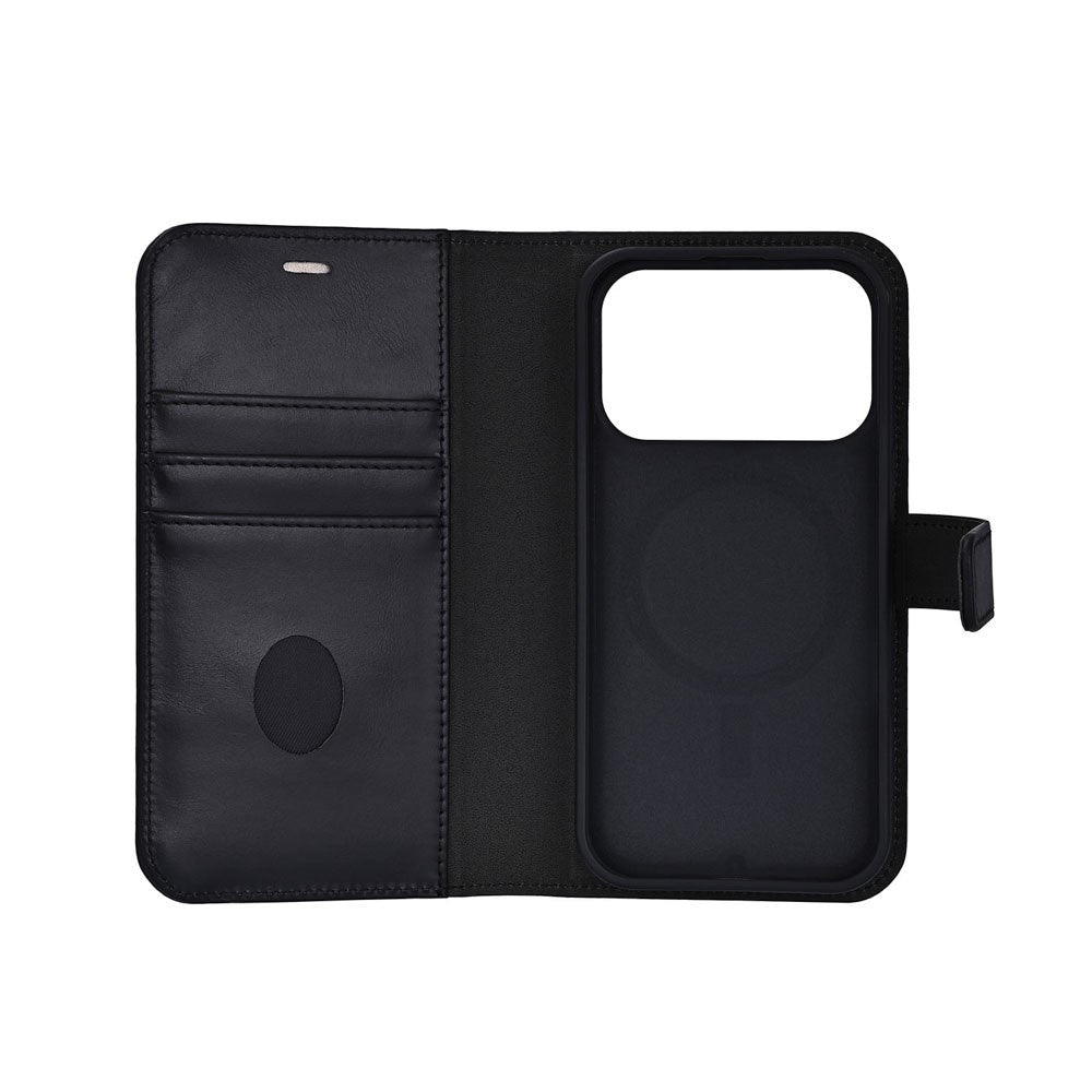 iPhone 17 Pro RadiCover Exclusive 2-in-1 Anti Stråling Læder Flip Case m. Kortholder - MagSafe Kompatibel - Sort