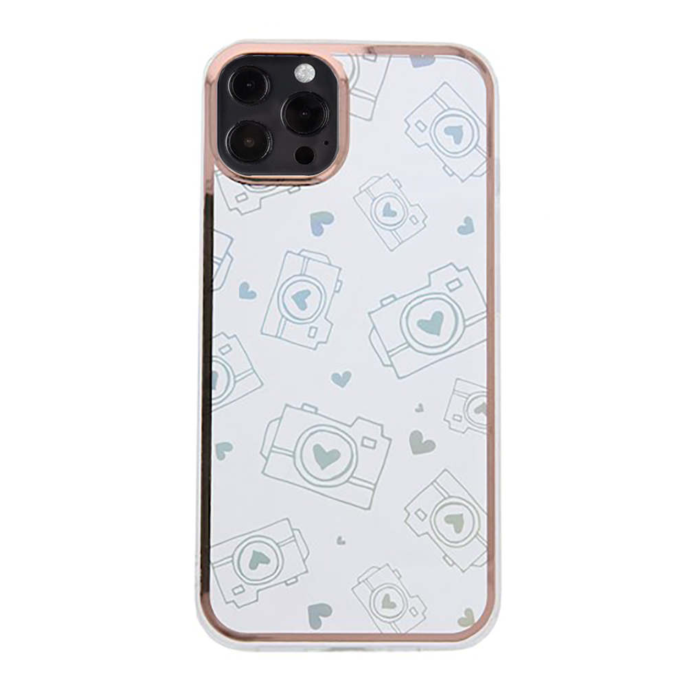 iPhone 13 Pro Hybrid Plastik Bagside Cover m. Holografisk Print - Kamera Motiv - Gennemsigtig