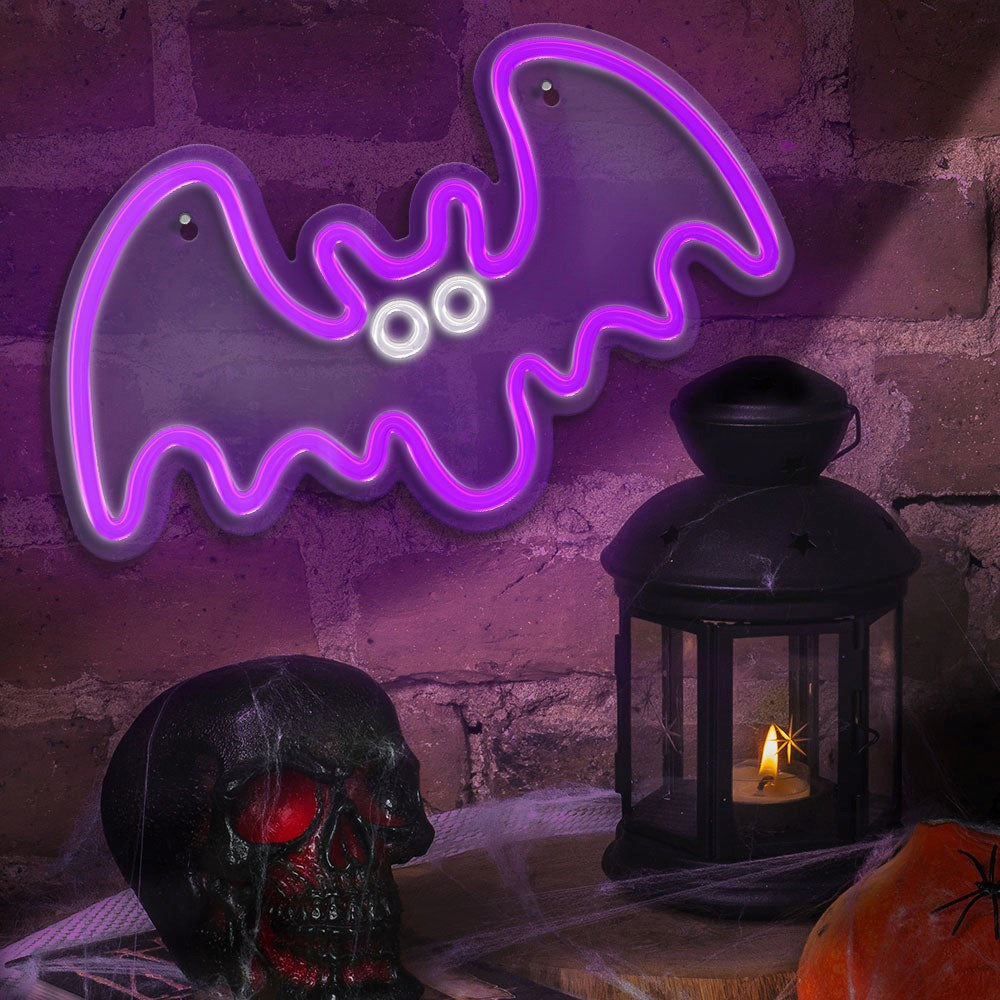 Forever Light LED Neon Skilt Halloween - Lilla og Hvidt Lys m. Flagermus