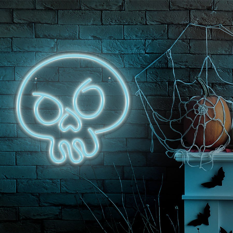 Forever Light LED Neon Skilt Halloween - Blåt Lys m. Kranium