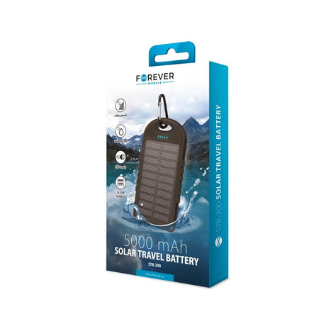 PowerBank Forever Travel Battery Solar - 5000mAh - Sort