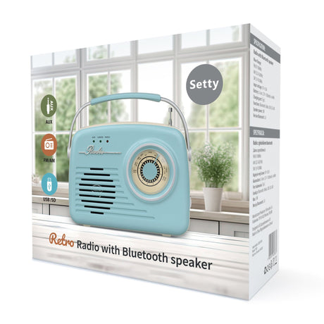 Setty Bluetooth Højttaler m. Radio - Retro - Blå