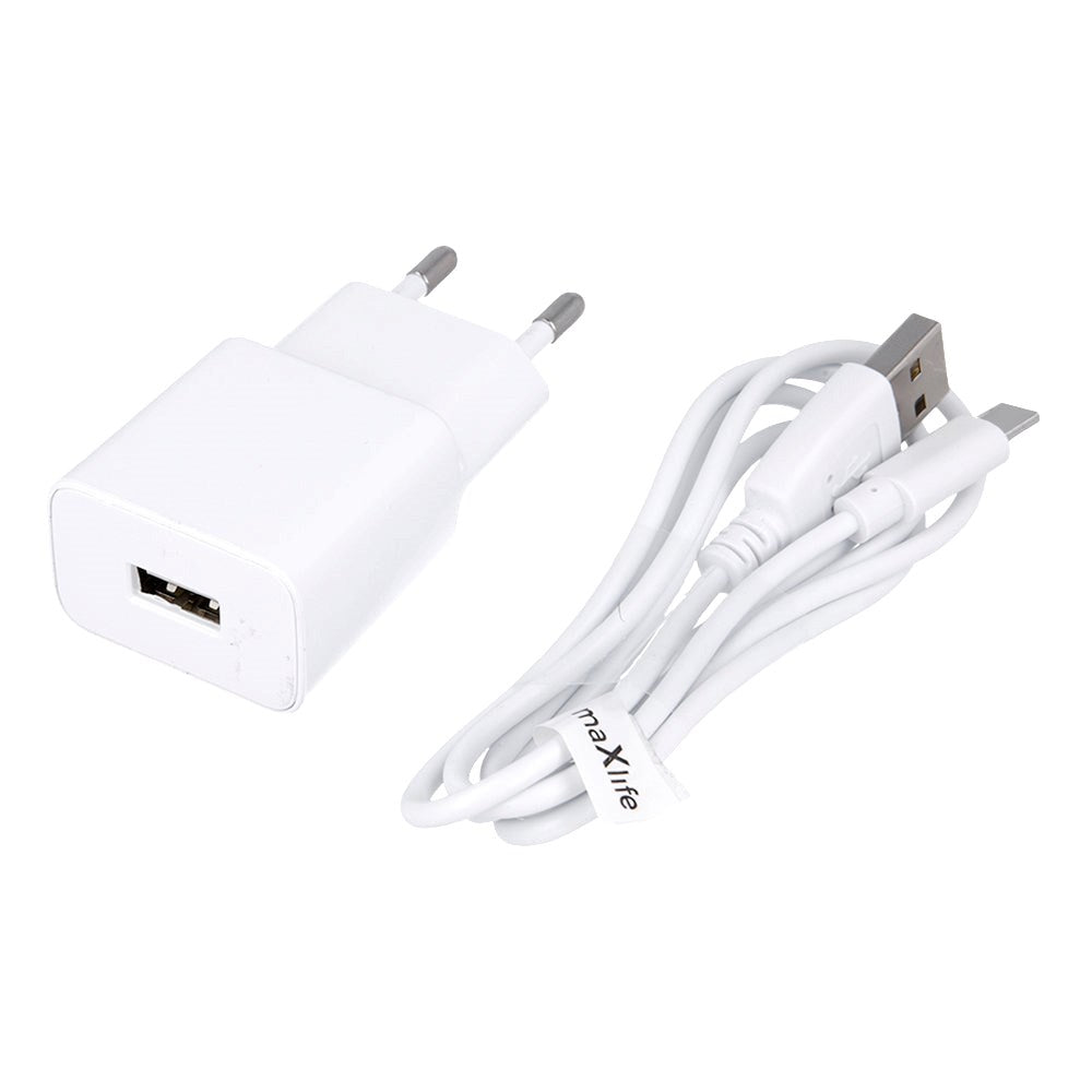 Maxlife Vægoplader m. USB-A & USB-C Kabel 10.5W - Hvid